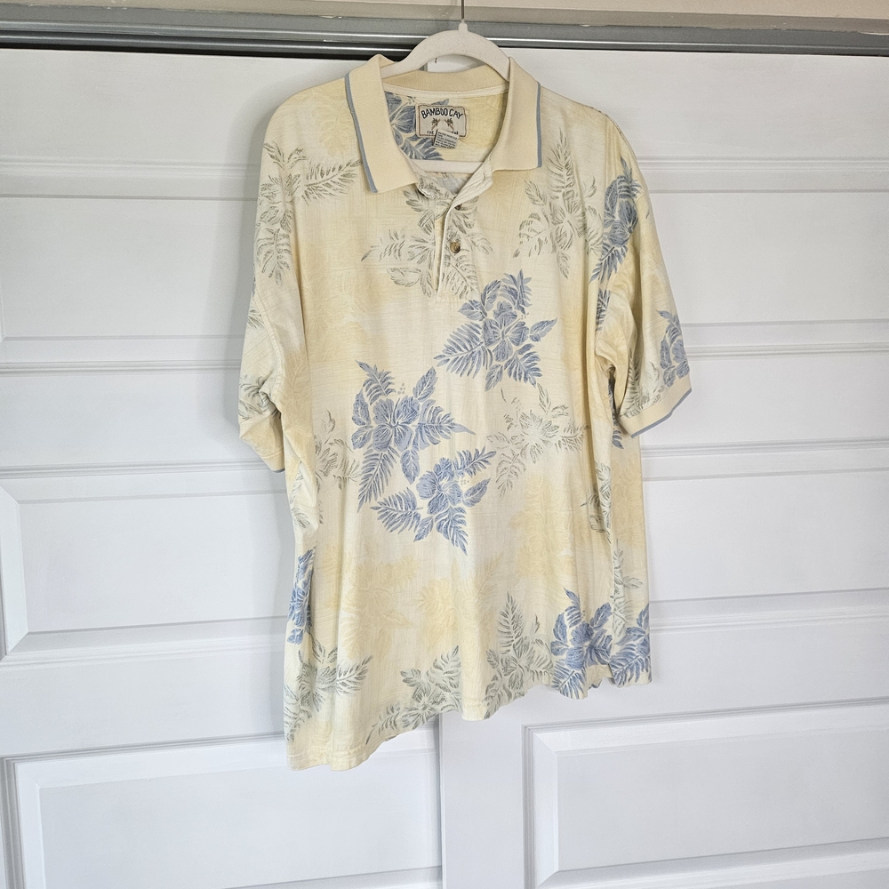 Bamboo Cay Men’s XL Floral Hawaiian Polo Shirt - 100% Cotton No Pocket